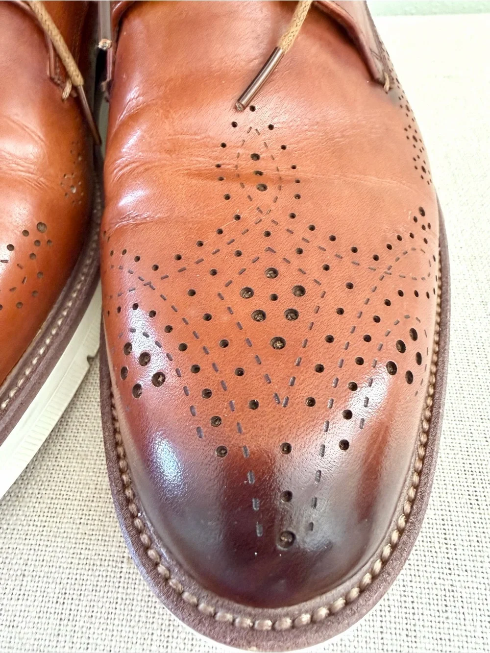 TAFT 365 Brogue Derby Leather Shoes Men’s 8 Cognac Brown Hybrid Dress Oxford EUC